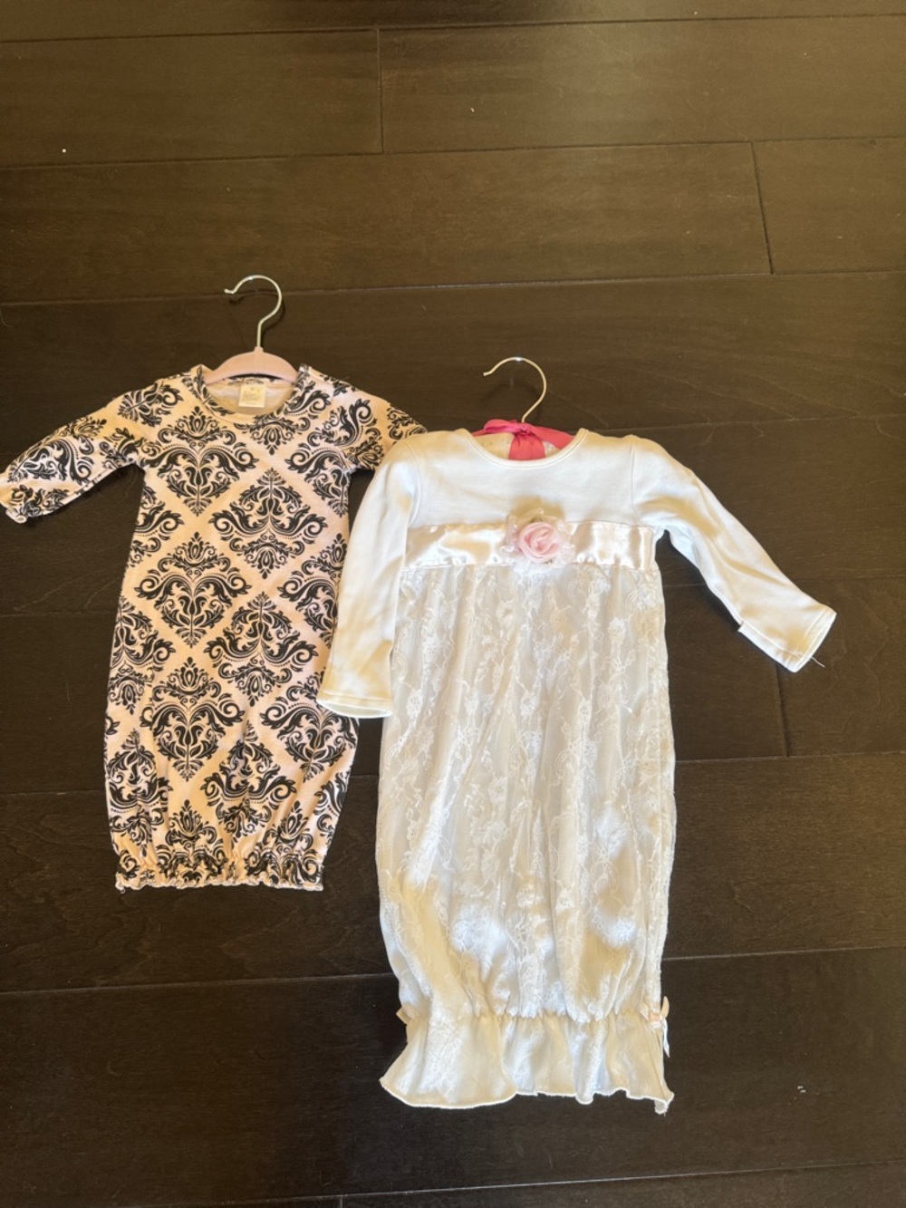 Girls Lace Trim Nightgown with Pink Rose & Damask Sleep Gown Set